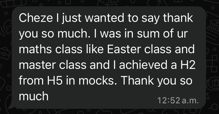 Student message: achieved a H2 from H5 in the mocks
