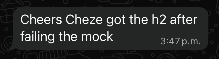 Student message: got the H2 after failing the mock