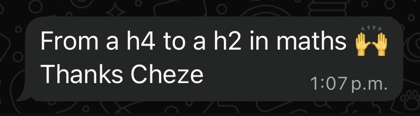 Student message: from a H4 to a H2 in maths