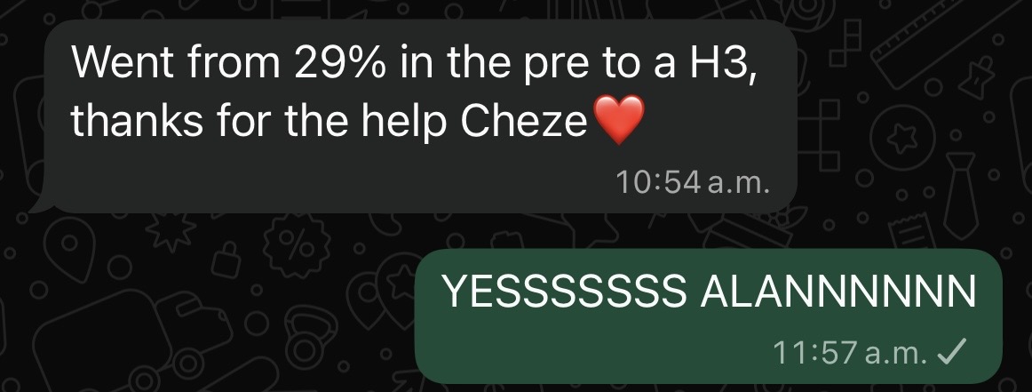 Student message: from 29 per cent in the pre to a H3