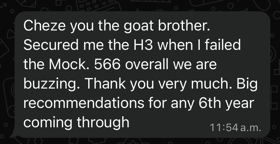 Student message: secured the H3 after failing the mock, 566 overall