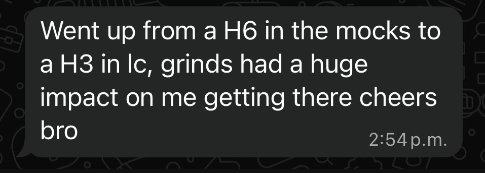 Student message: up from a H6 in the mocks to a H3